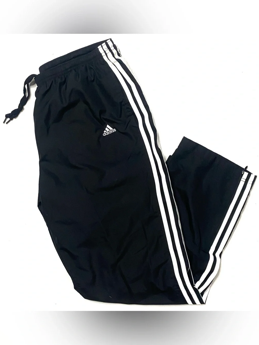 Vintage Adidas Originals Black 3 Stripe Mesh Lined Windbreaker Track Pants XL
